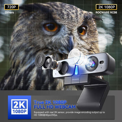 Webcam 1080p tout-en-un RC08 avec haut-parleur et micro